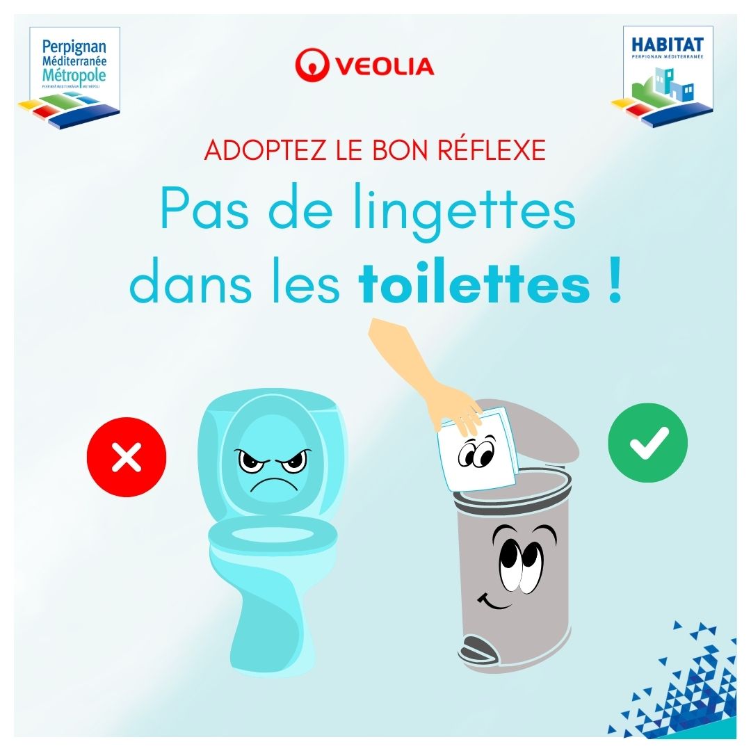 Les lingettes désinfectantes à la poubelle, pas aux toilettes !